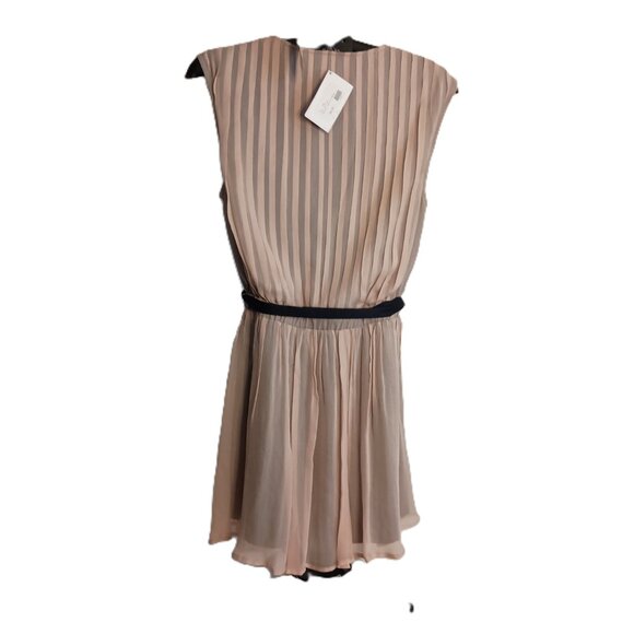 MM Couture Feminine Women’s Tan & Black Silk V-Neck Belted Dress Size L NWT - Picture 14 of 15